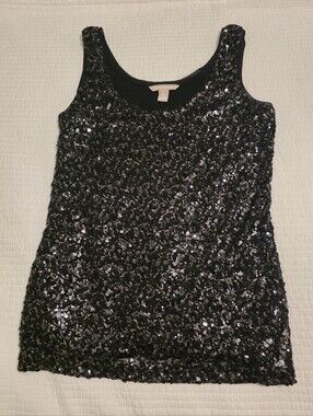 Banana Republic Black Sequin Shimmer Scoop Neck Tank Top Size M